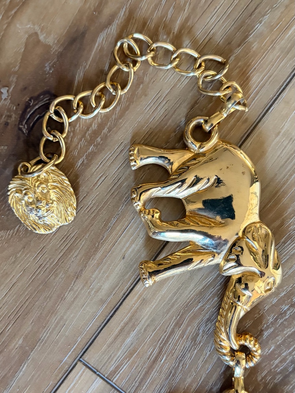 Vintage Anne Klein Gold Elephant Chain Lion Medallion 90s Statement Belt